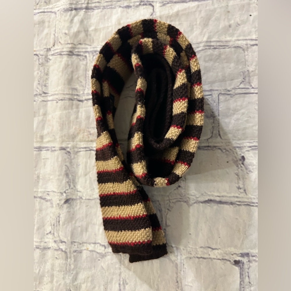 DIMITRI ROMA NEW YORK BROWN/BURGUNDY/TAN STRIPED KNIT SKINNY TIE